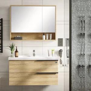 China Floating 24 Inch Wall Hung Vanity Unit With Sink Natural Wood wholesale