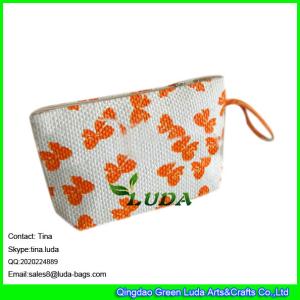 China LUDA butterfly printed handbags top zipper paper straw purse wholesale
