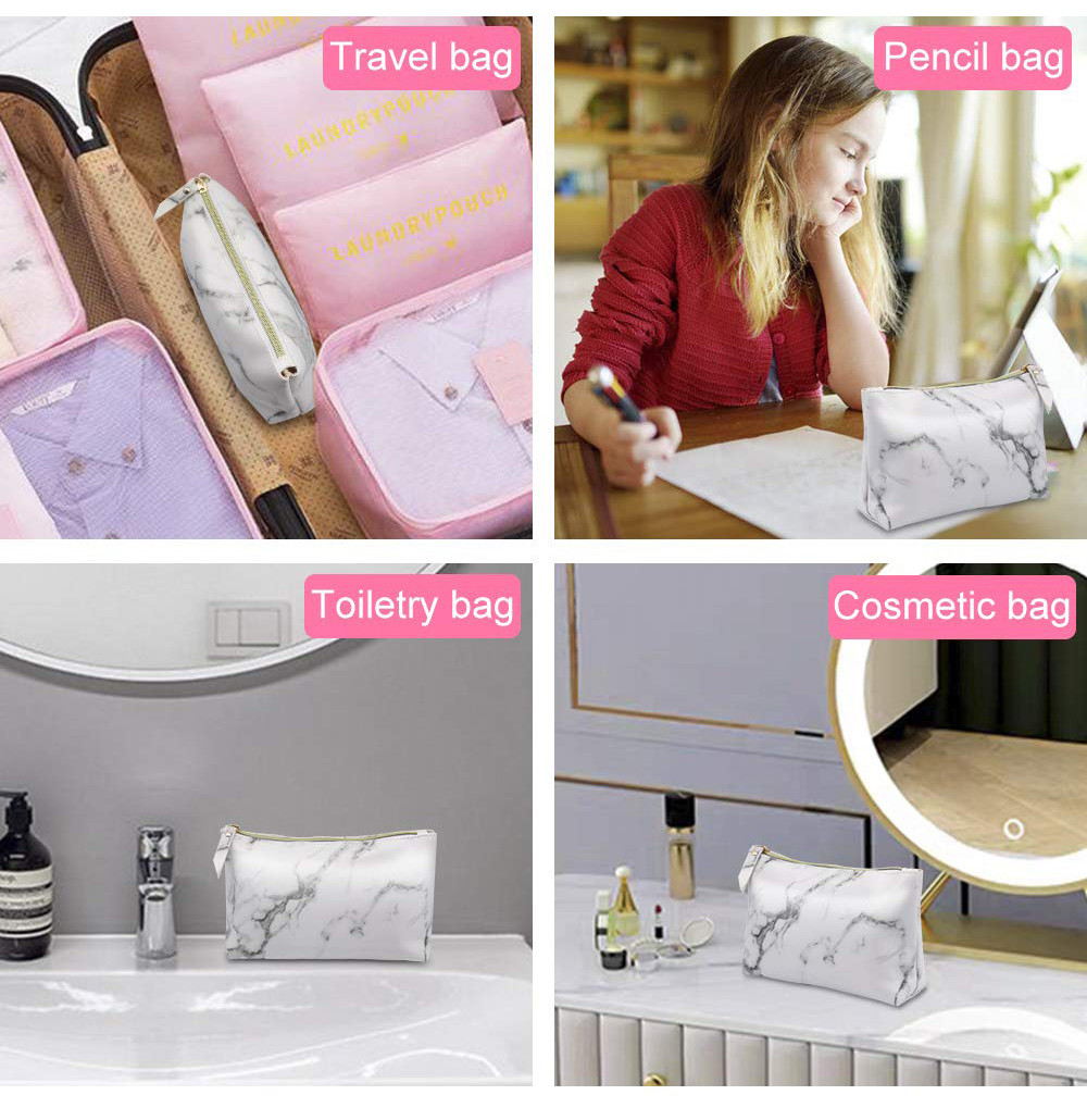 Marble PU Travel Makeup Brush Organizer Pouch With Gold Zipper