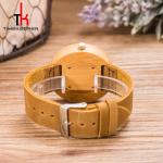Round Dial Wood Minimalist Leather Watch Quartz Water Proof For Dress