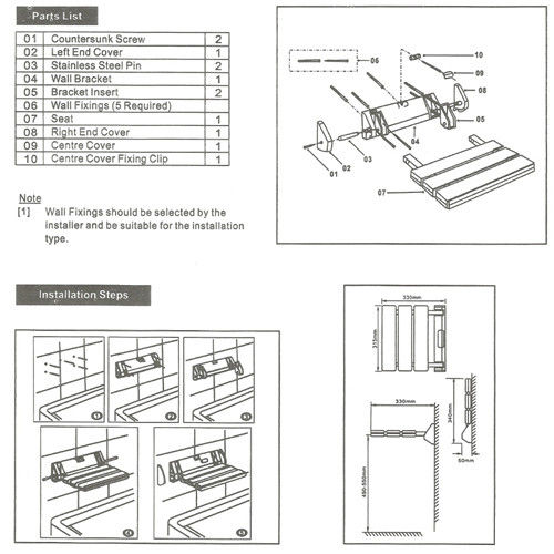 Large Panel Wall Mounted Shower Seat / Folding Shower Bench Easy Install