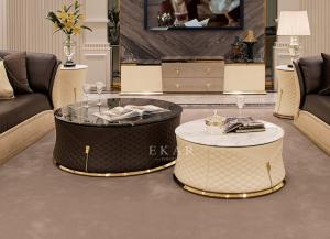 China Black And White Leather Marble Top Round Coffee Table W002H2 wholesale