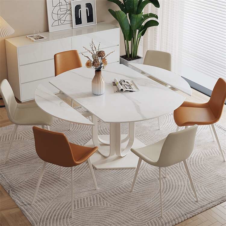 Customized Size Round Dining Table 4 Seater With Leather Chairs