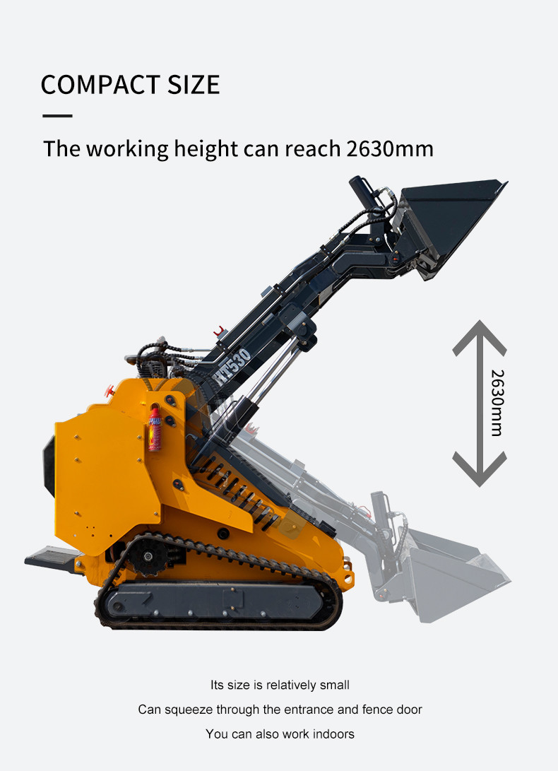 Easy Hightop Mini Skid Steer Loader With 0.2m3 Bucket Capacity And 1535mm Max Dumping Height