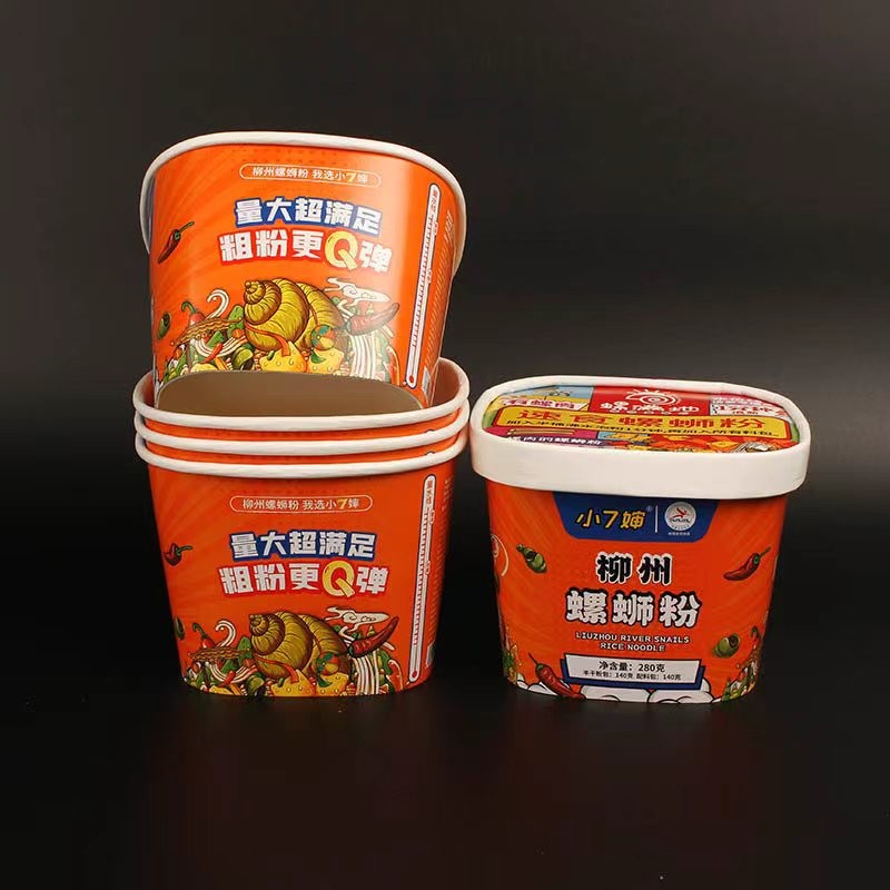 Waterproof Takeaway Noodle Paper Cup 1000ml Printing Square Bowl With Lid