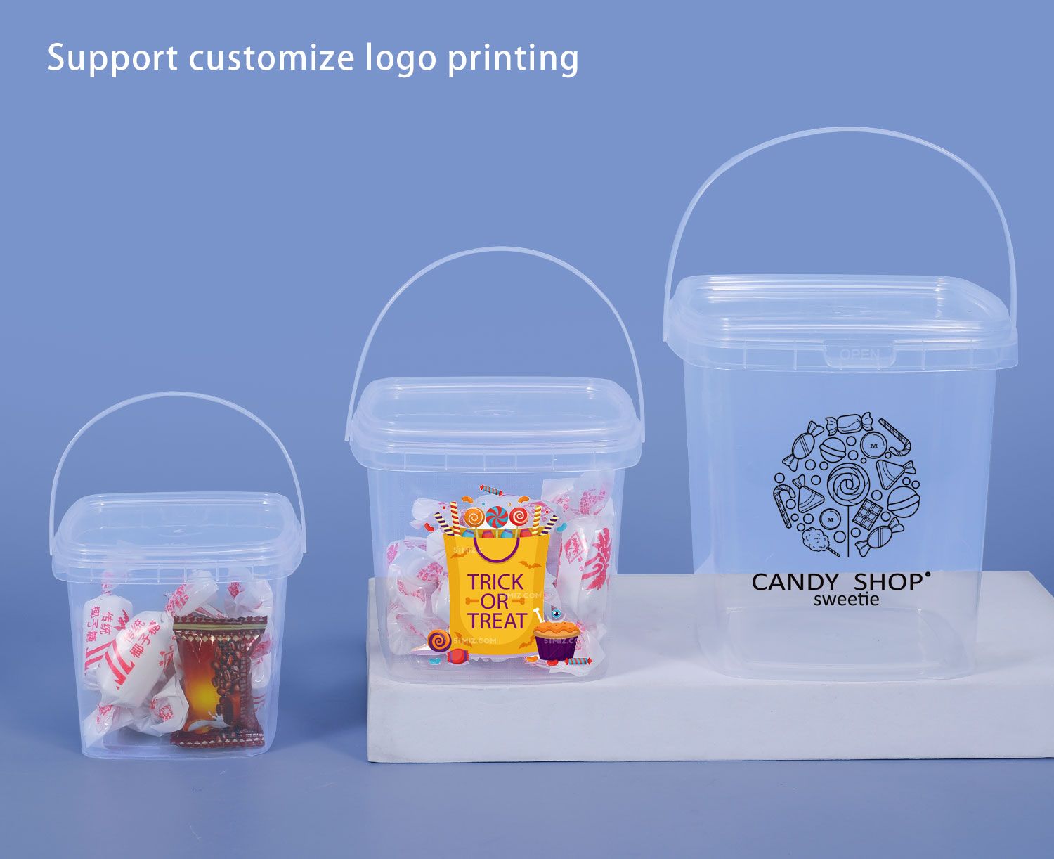 Customrized Logo 280ml 500ml 1L 2L Clear Thicken Square Plastic Buckets With Lids