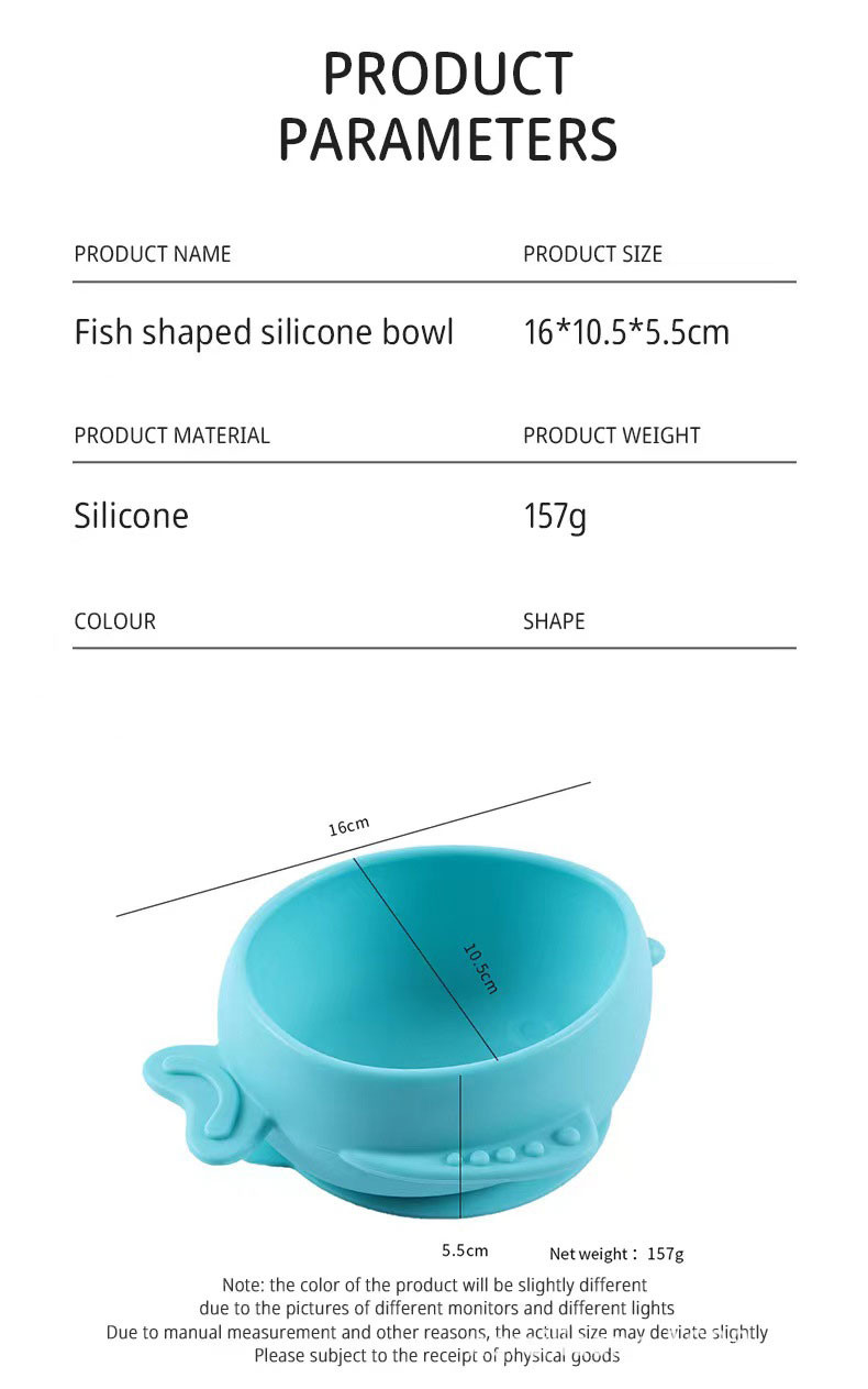Soft Silicone Children Cartoon Fish Shaped Sucker Bowl Food Grade Silicone Children'S Tableware Bowl