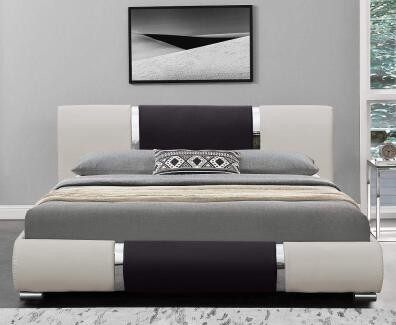 Minimalist Fashion Design Leather Bed Black And White PU Curve Bedstead