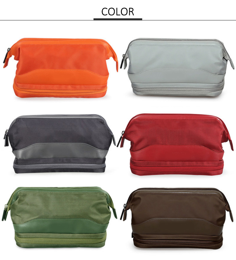 Double Zipper Travel Men PU Polyester Cosmetic Bag