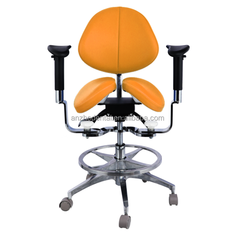 Ergonomic Split Saddle Seat Dentist Stool Luxury Micro Fiber Leather Dental Swivel Saddle Chair