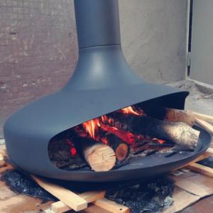 China Black Hanging Ceiling Mounted Suspended Wood Burning Fireplace For Indoor Heater wholesale