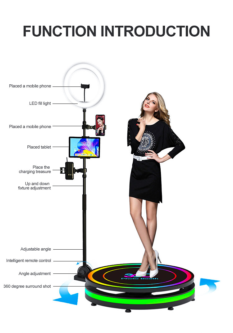 Party Spinning Camera Photo Booth Selfie Holders 360 Photo Booth Camera Ring Light