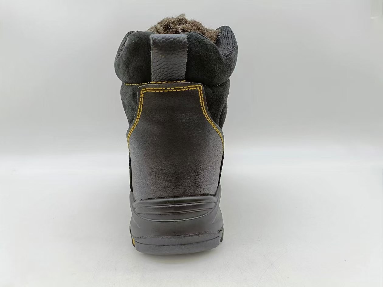 Slip Resistant Winter Insulated Work Boots Brown Leather Steel Toe Shoes For Men