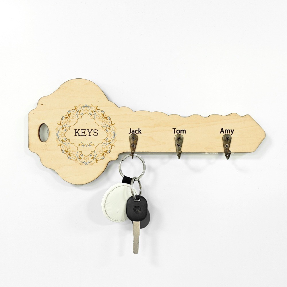 DIY Creative Sublimation Wooden Key Shaped Key Holder For Wall Custom Key Hanger