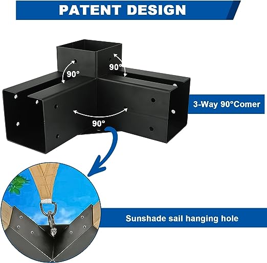 4 inch Black Powder Coating Metal Wood DIY Pergola Hardware Kit for Heavy Duty Gazebo