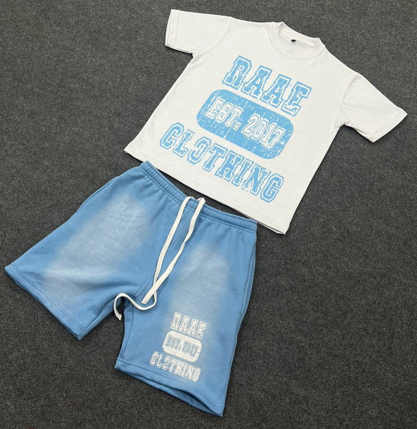 Summer Tracksuit Sweat Suit Unisex Men's Custom T-shirt and Shorts Set with Acid Wash
