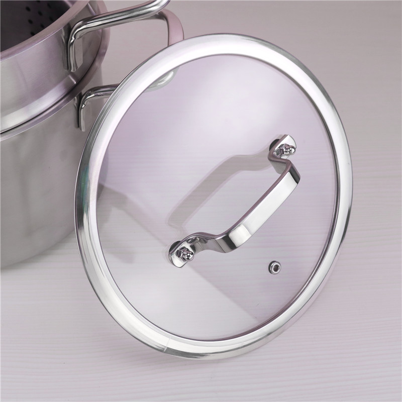 Double layer food kitchen pot spaghetti cooking pot with glass lid steamed grid