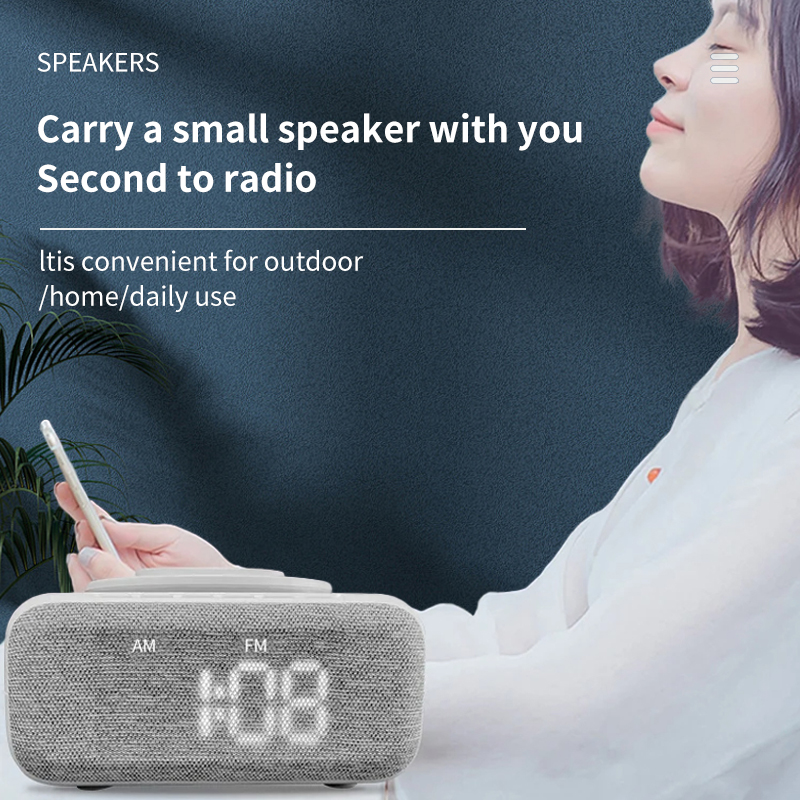 Mini ABS Portable Alarm Clock Speaker Therapy Lamp Blue Tooth Wireless Charging Fm Night Light Stand Holder