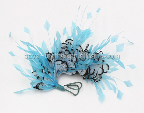 Thanksgiving Party Decoration Stripped Goose and Rooster Coque Feather Flower Mount with Wire Accessory