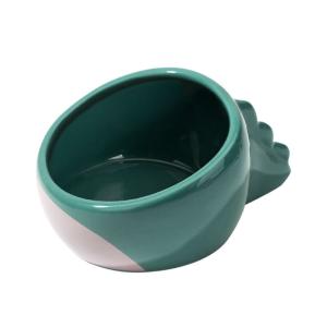 China Green 13*7cm 10*5cm Round Pet Ceramic Bowl Dinosaur Shape Anti Vomiting Ceramic Dog Bowls wholesale