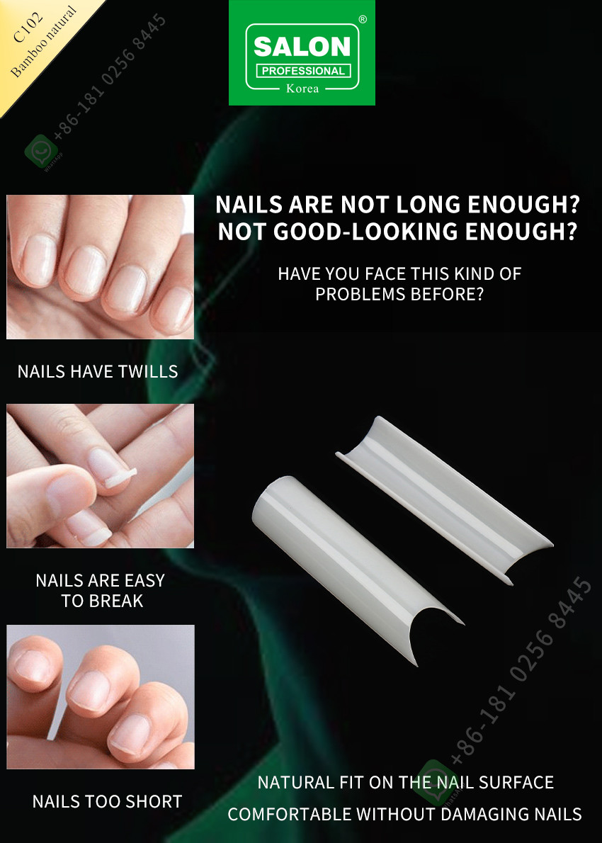 French/C Arc Lengthening Bamboo Natural False Nail Tips Half Tips Manicure Tip for Nail Art Salon