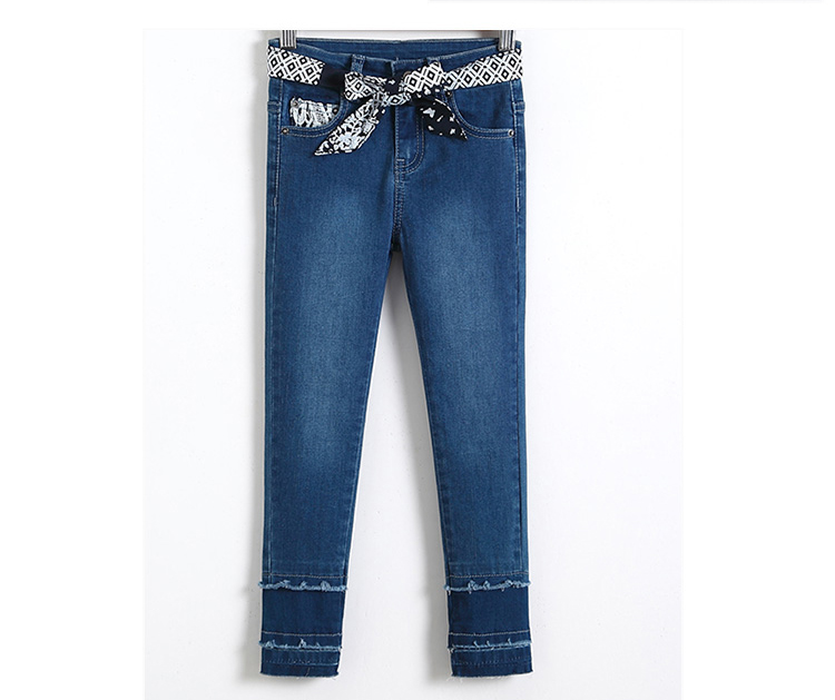 Custom Kids Denim Clothes Jeans Pant Adjustable Waist Zip Around With Printed Belt