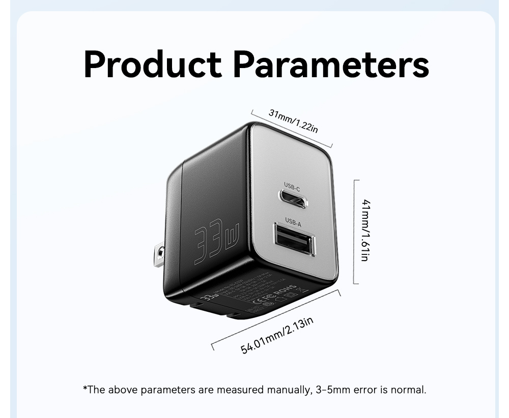 ESSAGER ES-CD39 Series Max 33W 2 Ports PD Charger 30W USB C Power Adapter