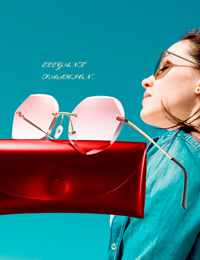 BSCI Oversized Shades Female Trendy UV400 Rimless Designer Sunglasses