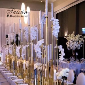 China Hot sell tall gold candle holder centerpieces for wedding decoration wholesale