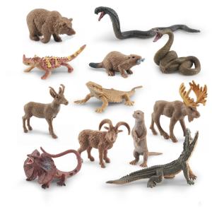 China Wildlife Animal Model Toys 12 PCS Mini Brown Bear Beavers Crocodile Snake Lizard Figurine Family Party Favors wholesale