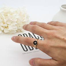 Black Stone Fashion Jewelry Rings Epoxy Alloy Rings Belly Gold Stainless Steel