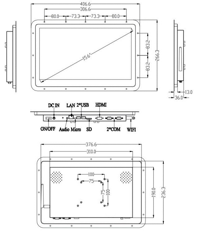 Industrial Android Open Frame LCD Monitor Rk3288 15.6 Inches Tablet PC