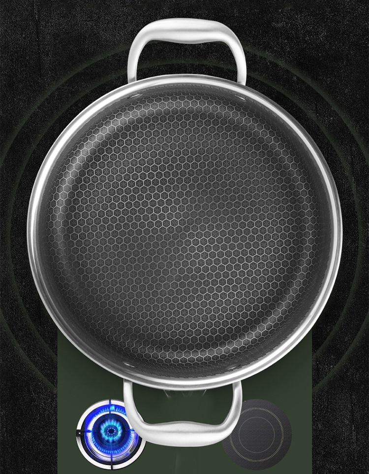 Custom Induction 18/8 Stainless Steel Cooking Pot Honeycomb Non Stick Cooking Soup Pot With Glass Lid