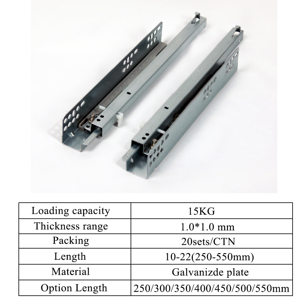 2 Fold Ball Bearing Hidden Furniture Drawer Slides 550mm For Kitchen Cabinet