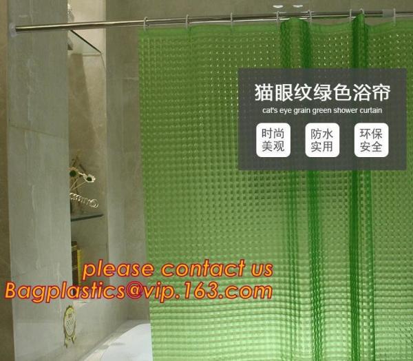 CAT'S EYE GRAIN GREEN SHOWER CURTAIN, Custom Printed Hookless Shower Curtain,Kids Shower Curtain, Fiber Bathroom Ruffled