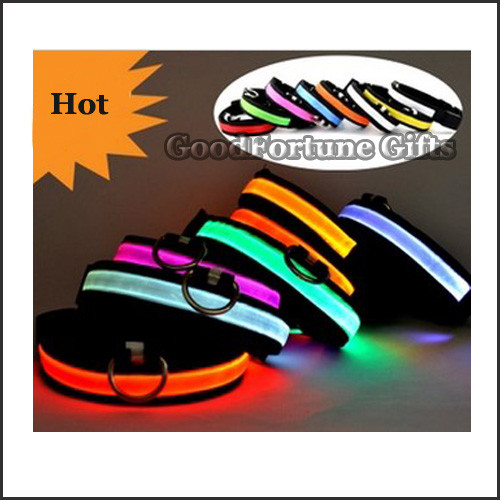 hot sale polyester promotion led flash glow cat dog collar gift printed logo pet
