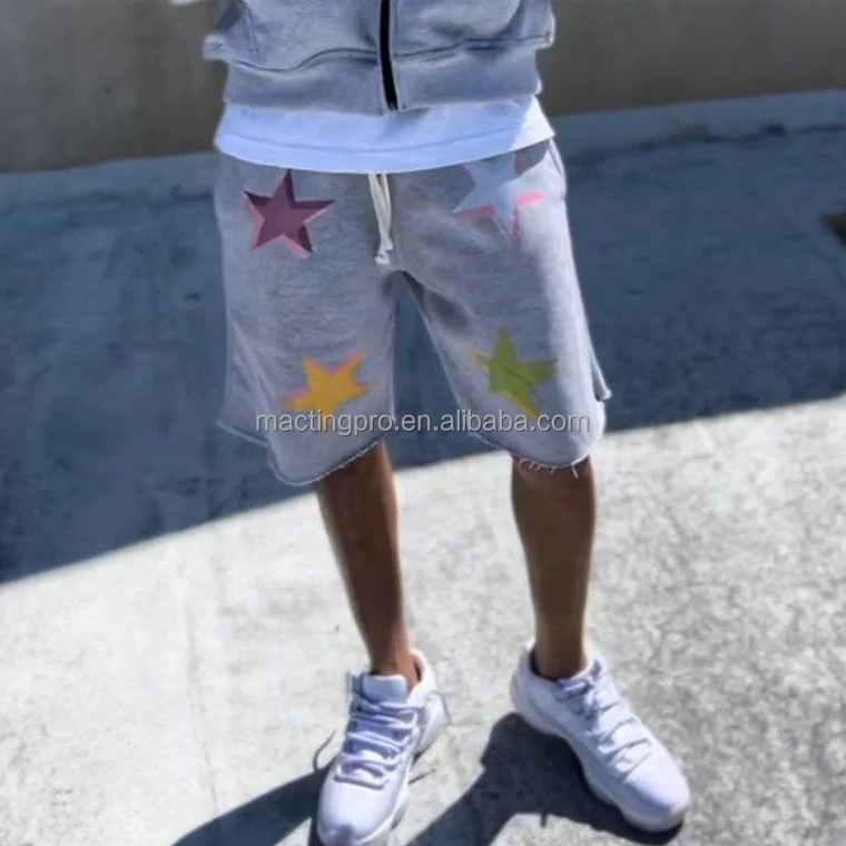 Customized Labels Mens Sweat Shorts Distressed Cut Raw Hem Edge Shorts for Sports