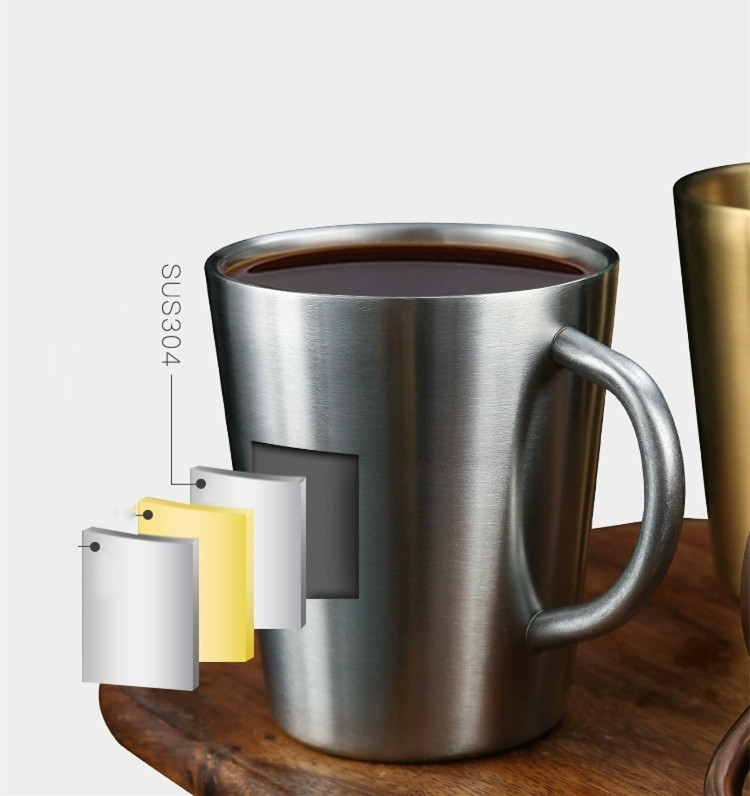 300ml BPA Free Stainless Steel Cup Insulated Metal Coffee Mug With Handle