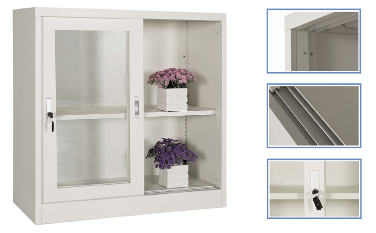 Waterproof Iron White 2 Tiers Glass Door Filing Cabinet