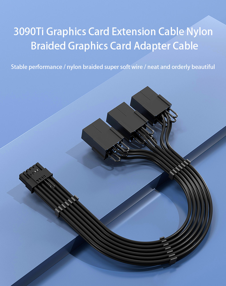 16Pin To 3x8Pin Extension Cable Kit RTX 4090 4080 PCI-E 5.0 Sleeved
