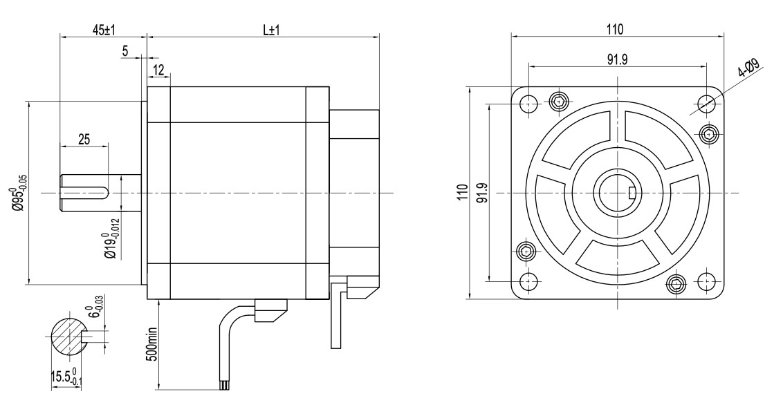 310vdc 2.5kw BLDC Motor Nema43 110mm Square Shape Stepper Motor Brushless