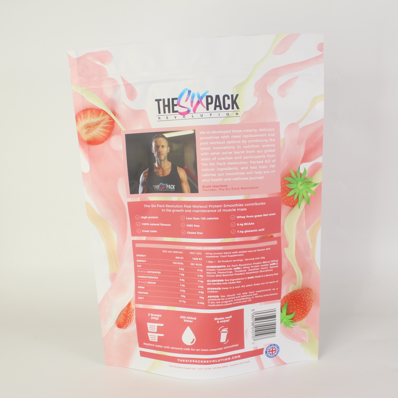 Strawberry protein powder stand up zipper bag 1.2kg sealing food grade packing stand up mylar bags