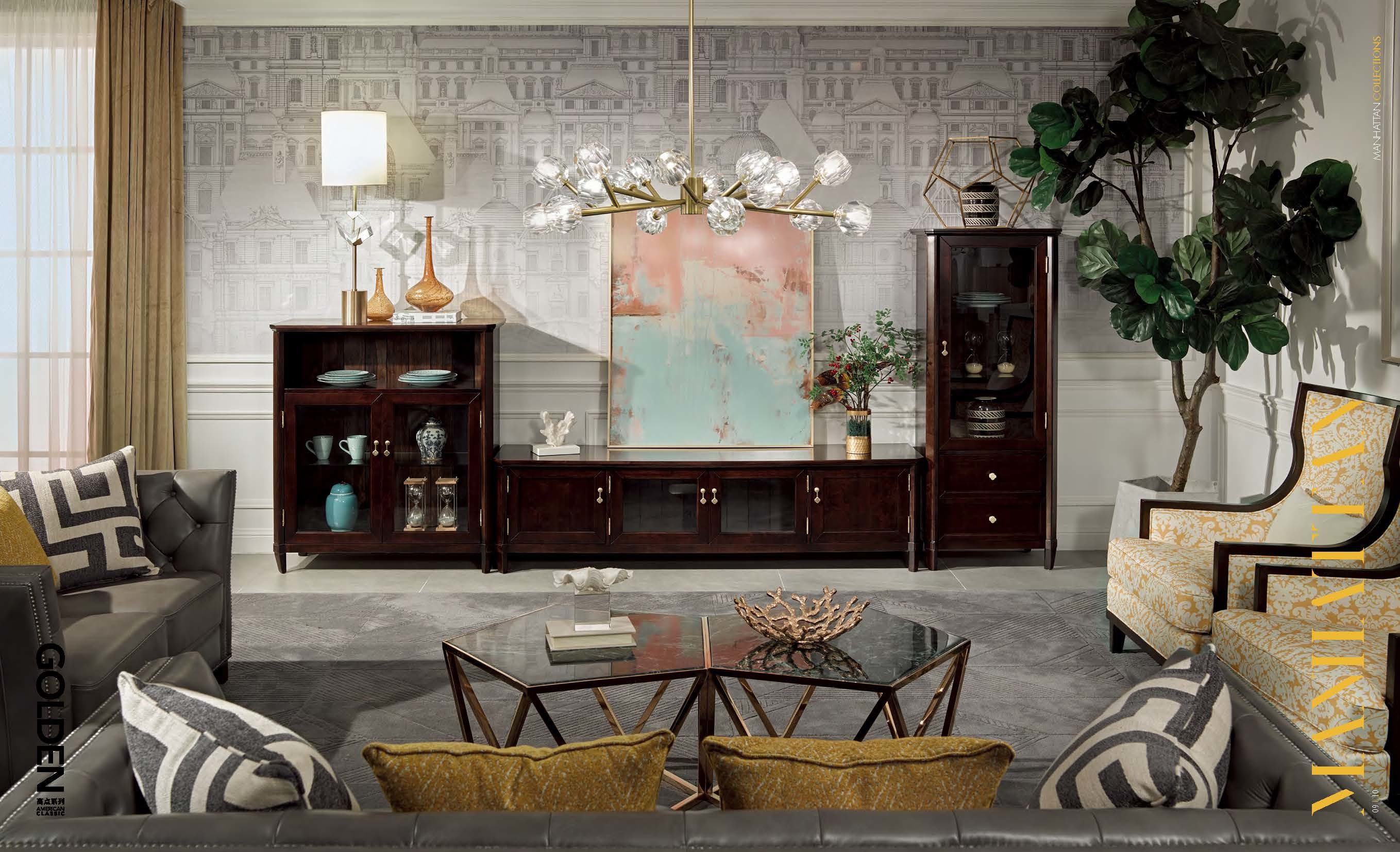Light luxury furniture of living room Solid wood TV stand Wall cabinet unit set with Coffee table