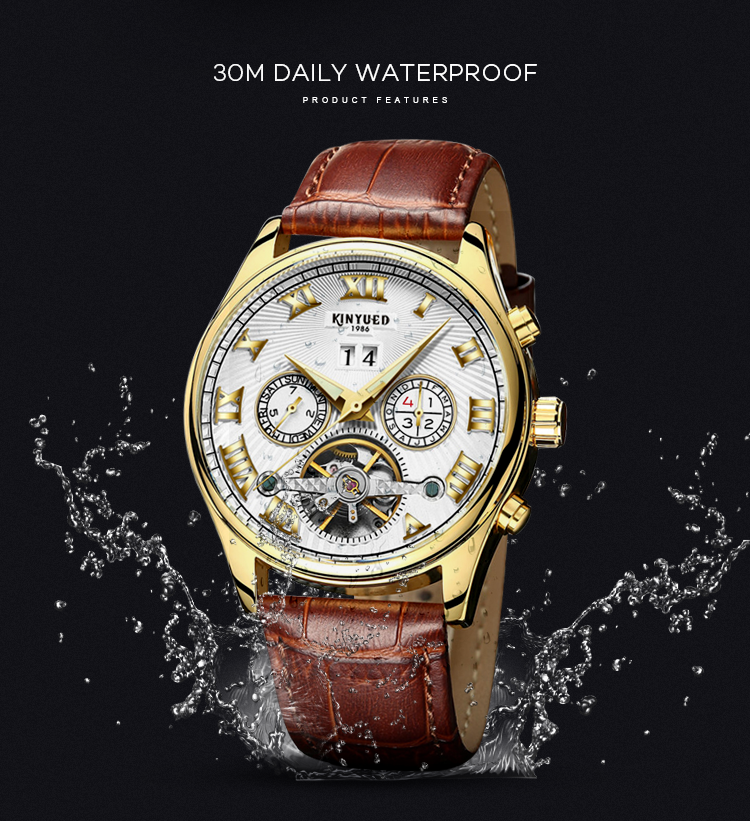 KINYUED Custom Logo Original Luxury Brand Automatic Mechanical Tourbillon Watch Men