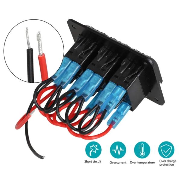 DC 12V 24V Blue LED Backlit 3 Gang Aluminum 5 Pin ON Off Toggle Rocker Switch Panel