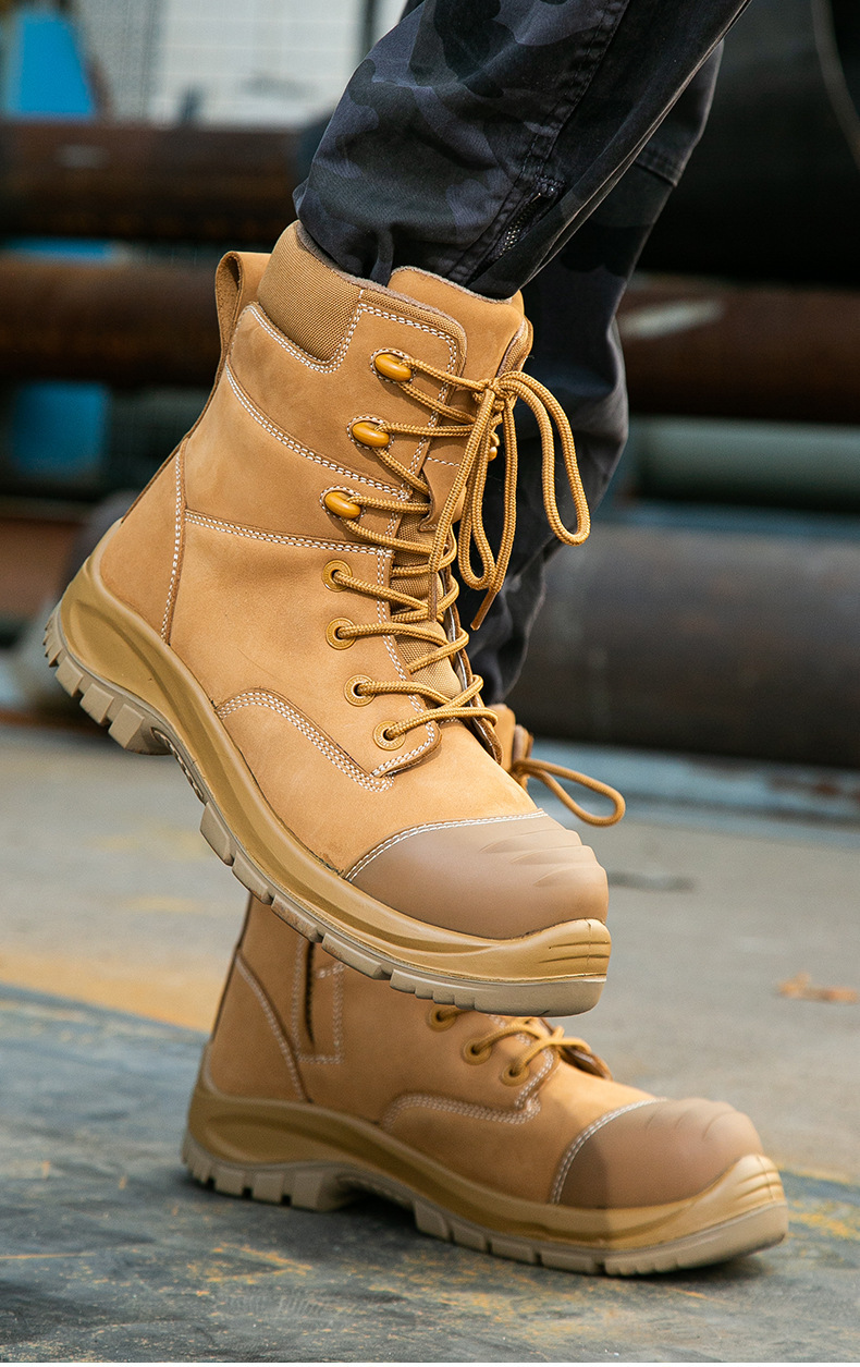 OEM Wheat Cowhide Martin Work Boots PU+rubber Wok Shoes Nucuck Safety Boots Glass Fiber Toe Kevlar Midsole Safety Shoes