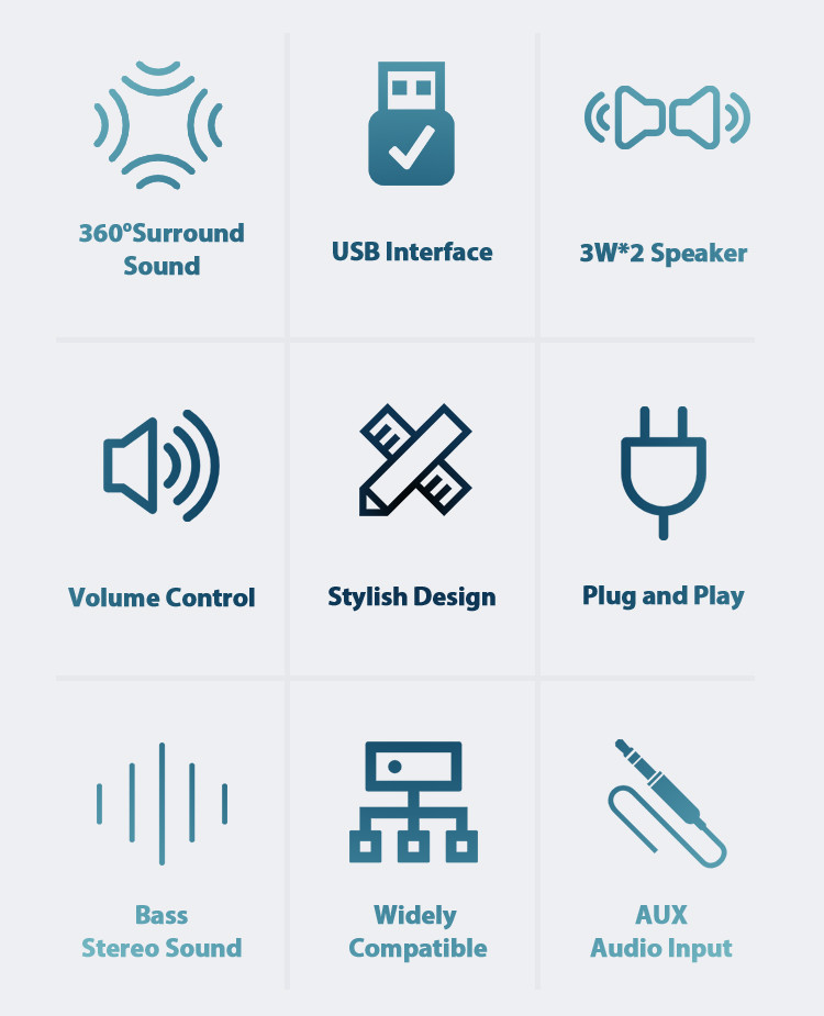 Widely Compatible 2.0 Multimedia Speake TV Surround Speakers 60Hz-20KHz