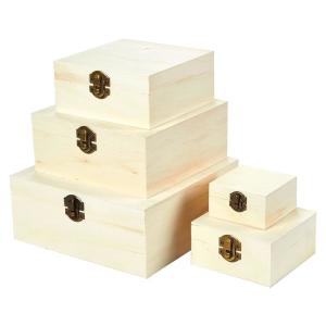 China Hinged-Lid Nesting Boxes for Arts Crafts Hobbies and Home Storage Unfinished Pine Wood Natural Wood Color wholesale