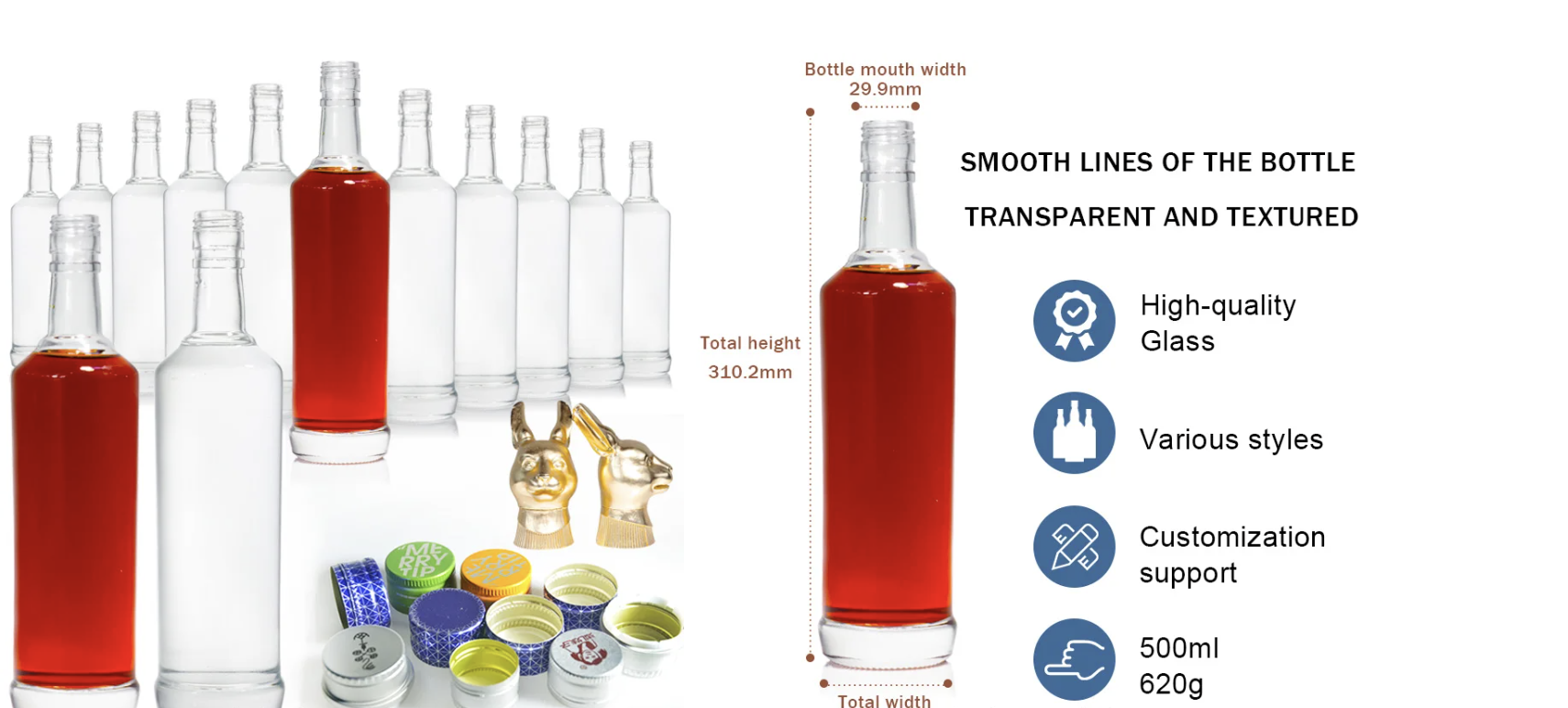Wine 250ml 400ml 700ml Clear Mini Wine Glass Bottle Brandy Liquor Bottles with Glass Cap