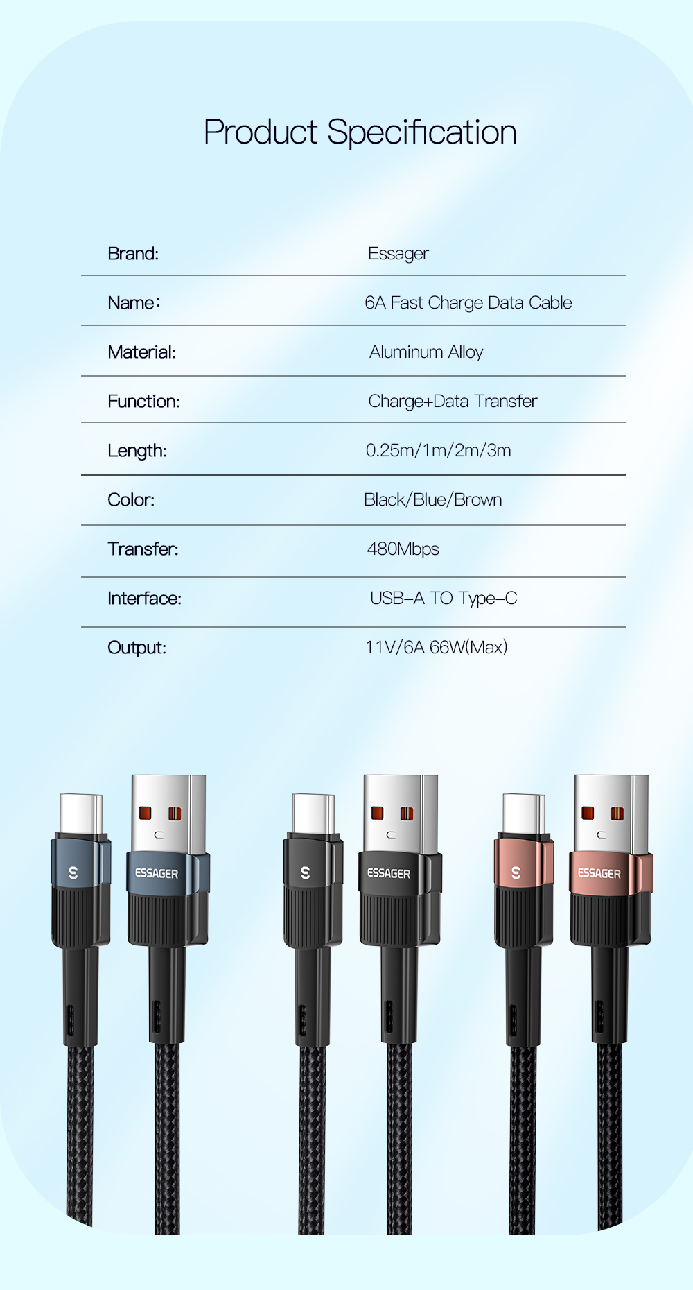 Fast Charging Type C Cable 6A 1M 2M 3M 66W Fully Compatible Cable Type C